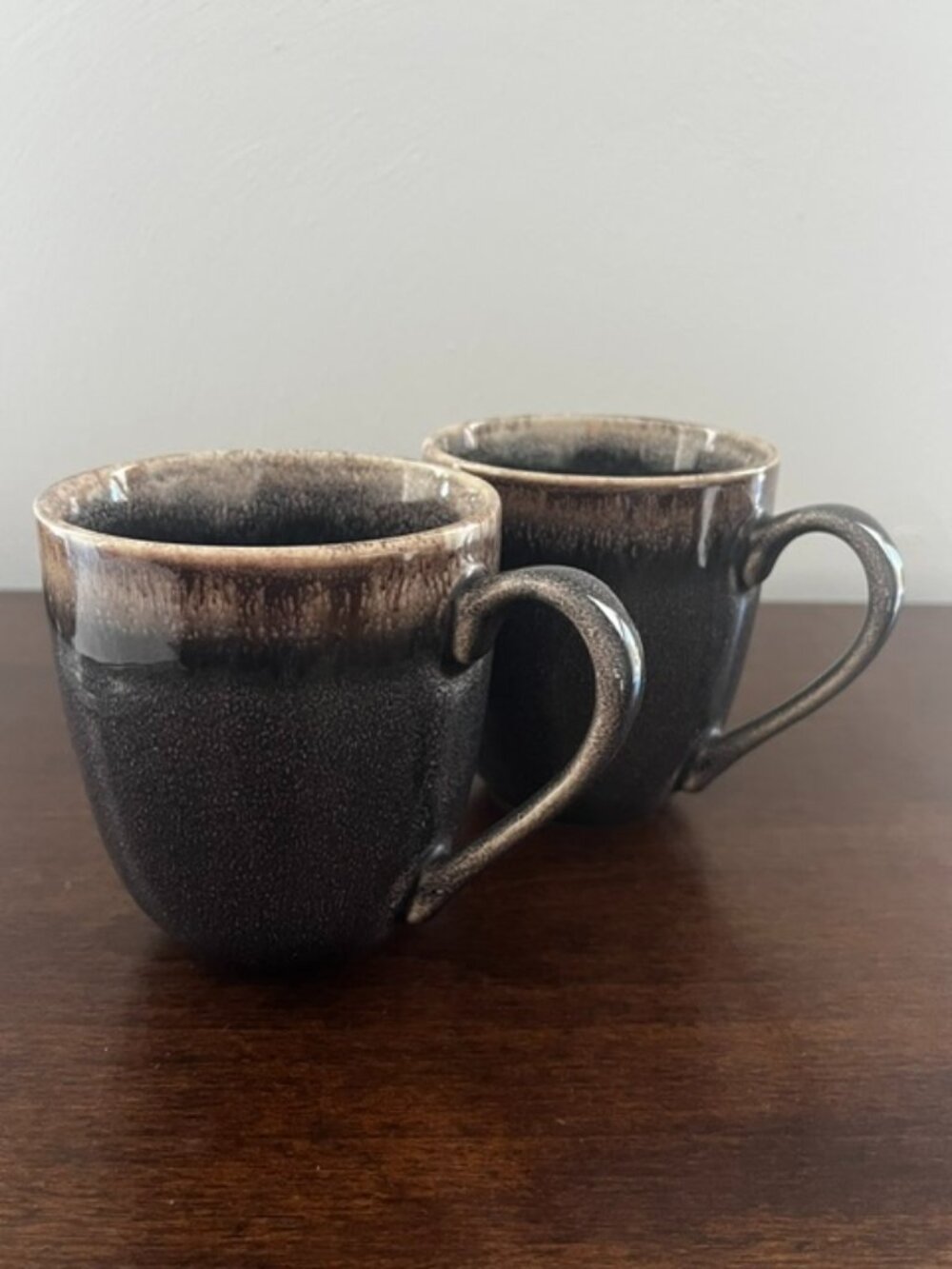 Pier One Coffee Mugs Hand Painted Stoneware - Set of 2